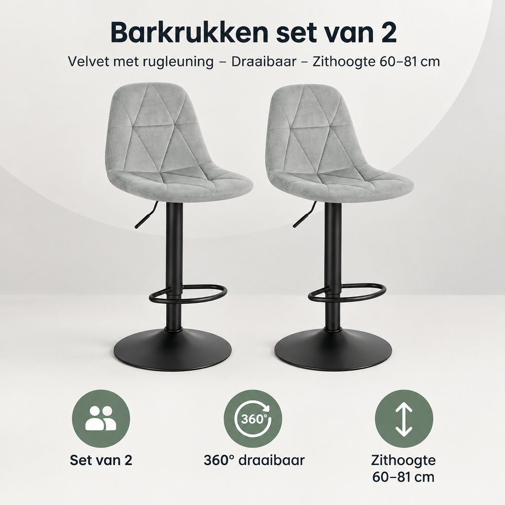 Overzicht van barkrukken set van 2 met de belangrijkste productvoordelen