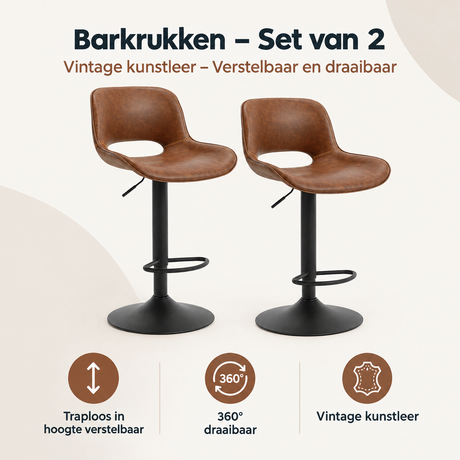 Overzicht van barkrukken set van 2 met de belangrijkste productvoordelen