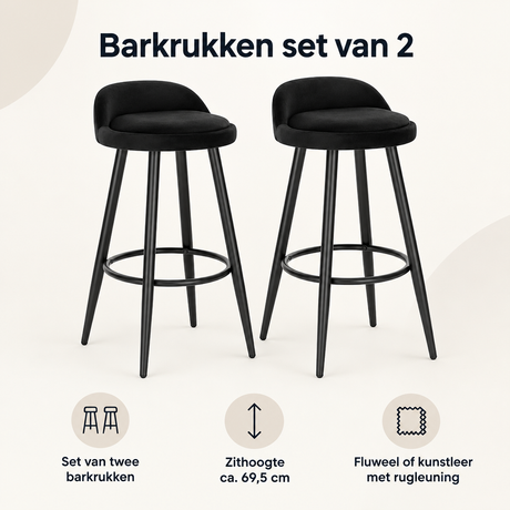 Overzicht van barkrukken set van 2 met de belangrijkste productvoordelen