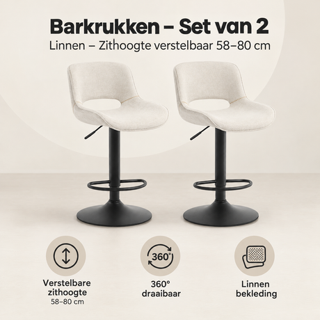 Overzicht van barkrukken set van 2 met de belangrijkste productvoordelen