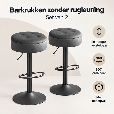 Overzicht van barkrukken zonder rugleuning met de belangrijkste productvoordelen