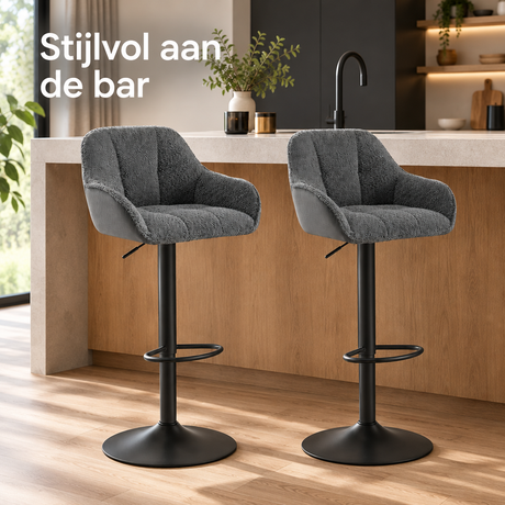 Set van 2 verstelbare en draaibare barstoelen van BukkitBow met rugleuning en zithoogte 63-84 cm, geschikt voor eetkamer of bar.