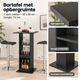 Detail van materiaal en afwerking van bartafel met opbergruimte