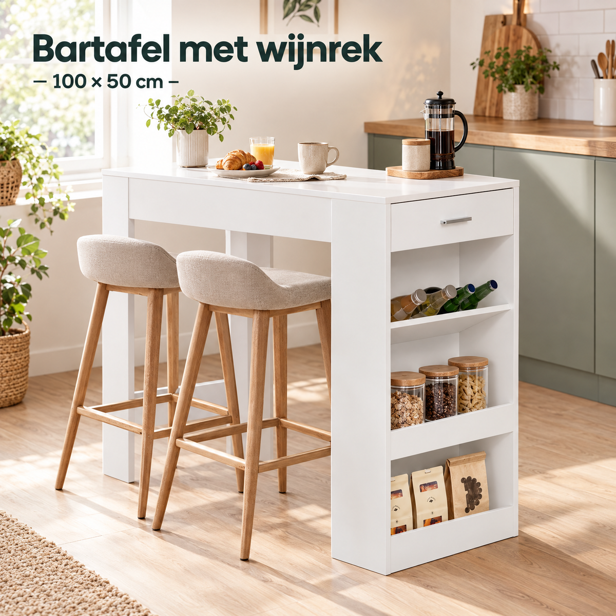 bartafel met wijnrek in gebruik in een passende praktijksituatie