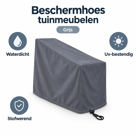 Grijze BukkitBow tuinmeubelbeschermhoes, waterdicht, geschikt voor tuinset van 68x96x110/150 cm, beschermt tegen weersinvloeden.