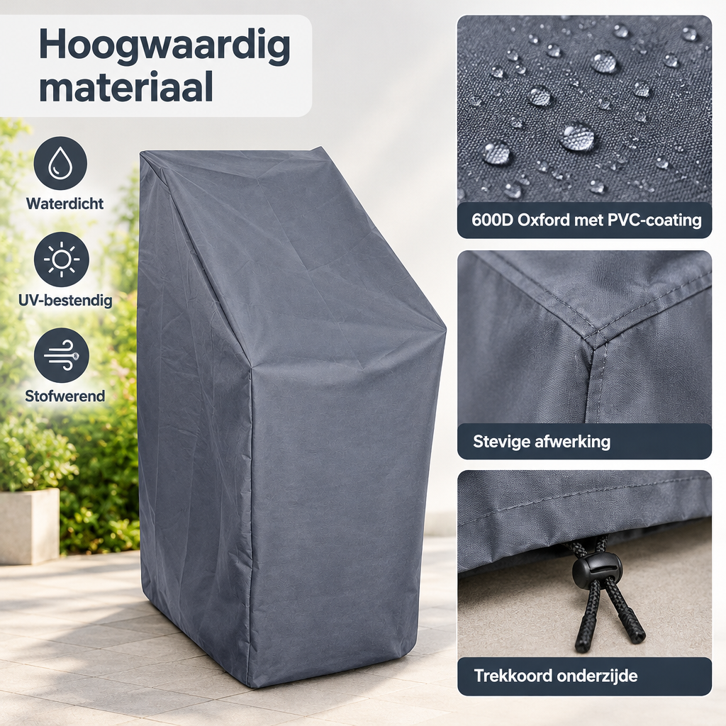Detail van materiaal en afwerking van beschermhoes tuinmeubelen
