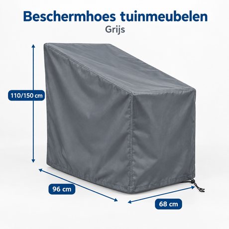 Grijze beschermhoes voor tuinmeubelen van BukkitBow, waterdicht, geschikt voor meubels van 68x96x110/150 cm.