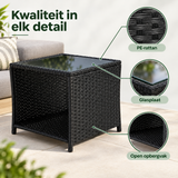 Detail van materiaal en afwerking van bijzettafel buiten