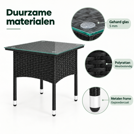 Detail van materiaal en afwerking van bijzettafel buiten