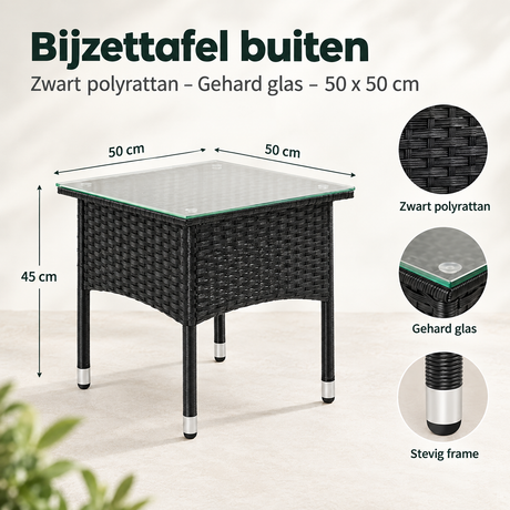 Afmetingen en productspecificaties van bijzettafel buiten