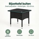 Overzicht van bijzettafel buiten met de belangrijkste productvoordelen
