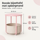 Afmetingen en productspecificaties van bijzettafel met opbergmand