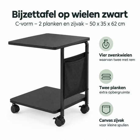 Belangrijkste voordelen en eigenschappen van bijzettafel op wielen zwart