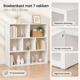 Detail van materiaal en afwerking van boekenkast 7 vakken