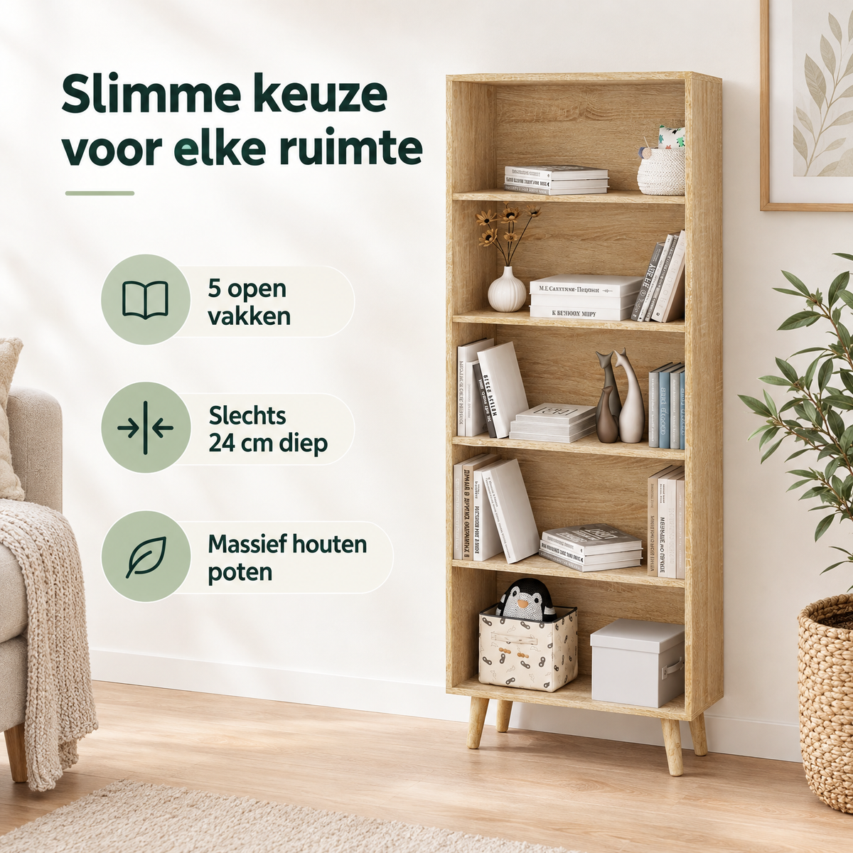Praktische toepassing en keuzehulp voor boekenkast met 5 vakken
