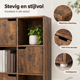 Detail van materiaal en afwerking van boekenkast met deurtjes