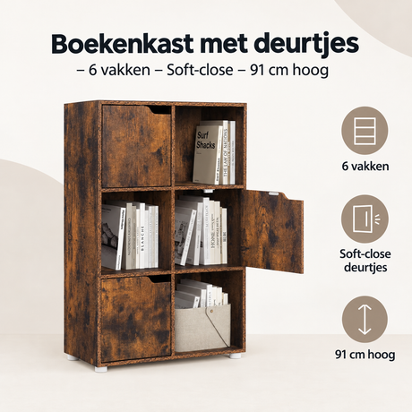 Overzicht van boekenkast met deurtjes met de belangrijkste productvoordelen