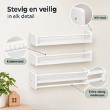 Detail van materiaal en afwerking van boekenplank kinderkamer