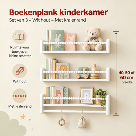 Afmetingen en productspecificaties van boekenplank kinderkamer