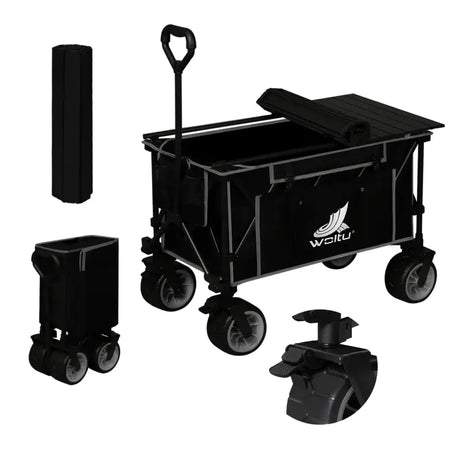 BukkitBow 2-in-1 opvouwbare bolderkar met tafelblad, gecoat stalen frame, Oxford-doek en all-terrain wielen voor veelzijdig gebruik.