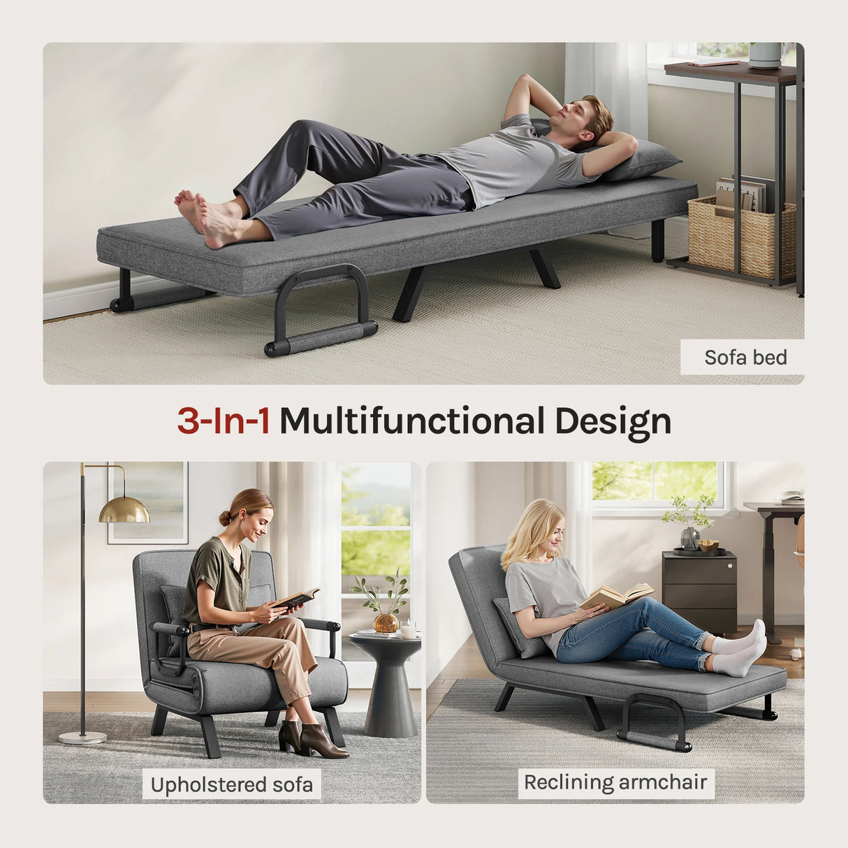BukkitBow 3-in-1 opvouwbare en verstelbare ligstoel met comfortabele zitting en metalen frame, ideaal voor buitengebruik.