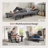 BukkitBow 3-in-1 opvouwbare en verstelbare ligstoel met comfortabele zitting en metalen frame, ideaal voor buitengebruik.