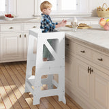 BukkitBow 3-in-1 Montessori leertoren, kinderstoel en bureau in één, houten leerset voor kinderen, educatief en multifunctioneel.