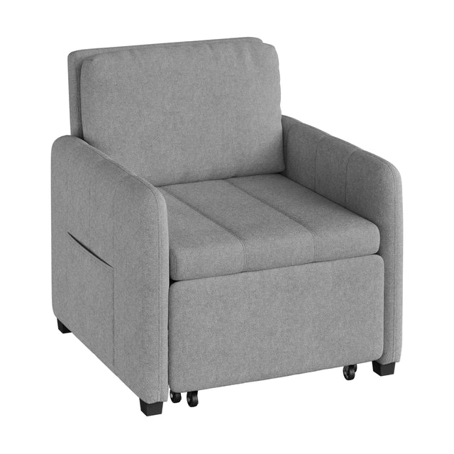 Grijze BukkitBow 3-in-1 slaapstoel met slaapfunctie en verstelbare rugleuning, 235cm, ligstoel ontworpen voor comfort en veelzijdigheid.