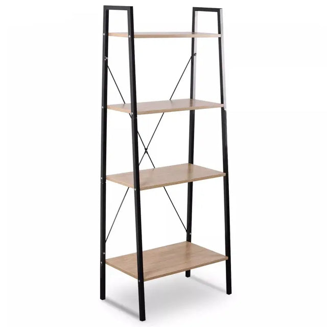 BukkitBow 4-laagse ladder boekenplank kast in licht hout, geschikt voor woonkamer, slaapkamer, keuken en eetkamer, afmetingen 60x35x148cm.
