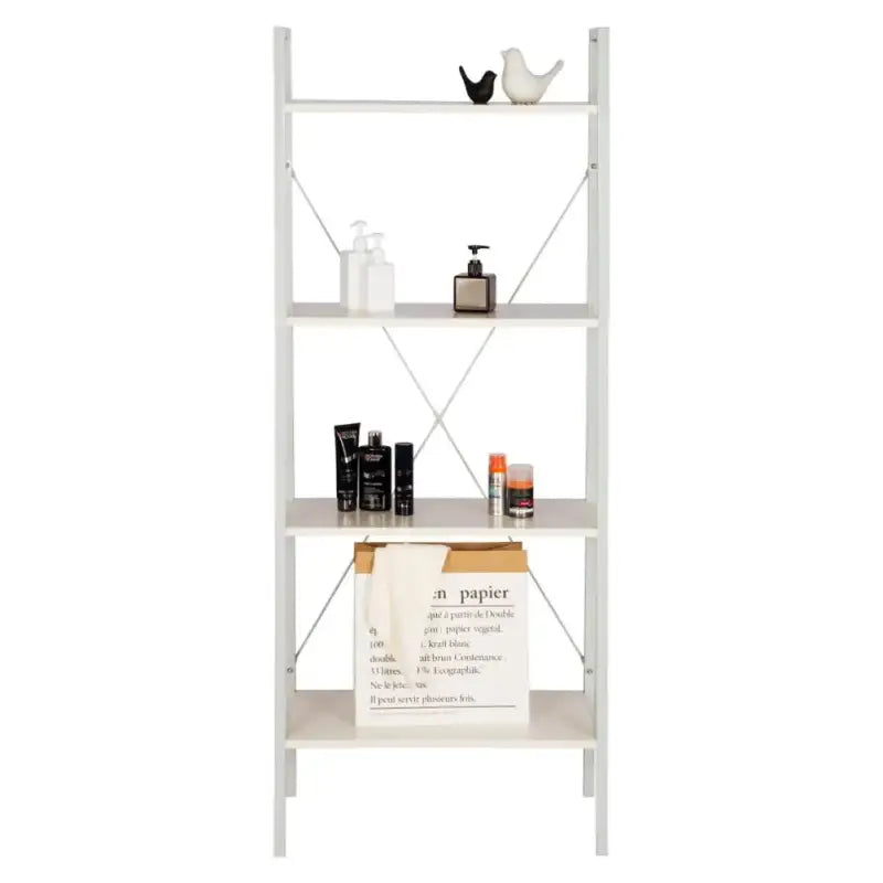 BukkitBow 4-lagen ladderboekenplank kast in eikenhout, geschikt voor woonkamer, slaapkamer, keuken of eetkamer, 60x35x148cm.