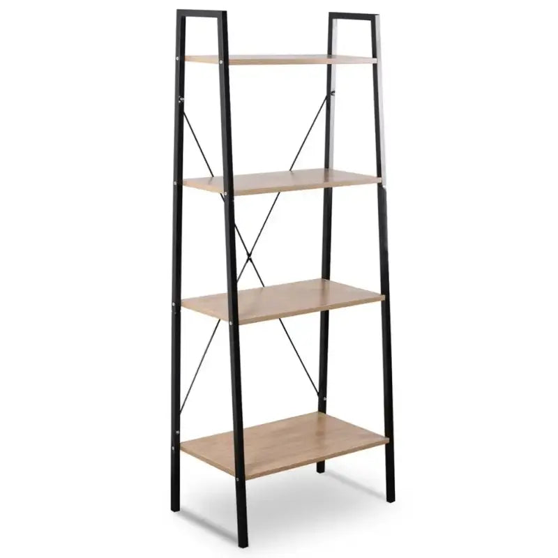 BukkitBow 4-lagen ladder boekenkast in houtlook, voor woonkamer, slaapkamer of keuken, 60x35x148cm, stijlvolle opbergkast.