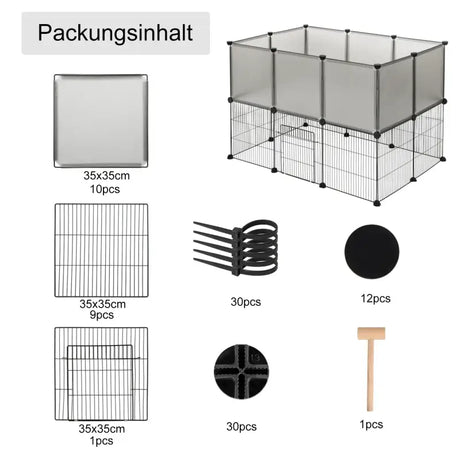 BukkitBow kleine dierenren voor hamsters, cavia's en konijnen, verstelbaar naar 2 niveaus, 107x72x72 cm, met gaas en deur.