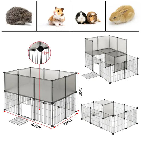 BukkitBow kleine dierenren voor hamsters, cavia's en konijnen, verstelbaar naar 2 niveaus, 107x72x72 cm, plastic en metalen frame