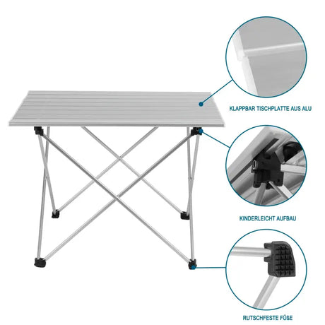 BukkitBow aluminium campingtafel, opvouwbaar met antislip pootjes en draagtas, compact formaat voor kampeerplezier