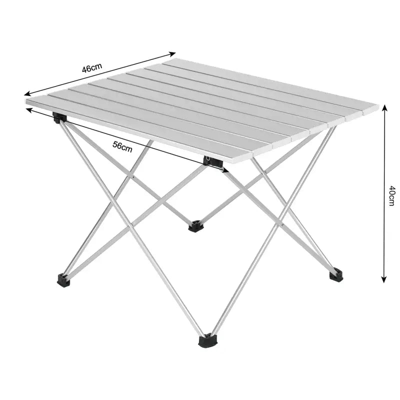 BukkitBow aluminium campingtafel, opvouwbaar met antislip pootjes en draagtas, compact formaat voor kampeerplezier.
