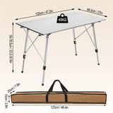 BukkitBow aluminium opvouwbare campingtafel, lichtgewicht, verstelbare hoogte, 120x68,5 cm, geschikt voor kamperen en outdoor gebruik