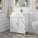 BukkitBow badkamerkast onder wastafel met 2 deuren en verstelbare plank, vrijstaand op opslagmeubel in moderne badkamer.