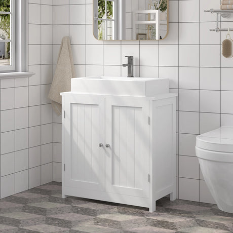 BukkitBow badkamerkast onder wastafel met 2 deuren en verstelbare plank, vrijstaand opslagmeubel voor badkamer.