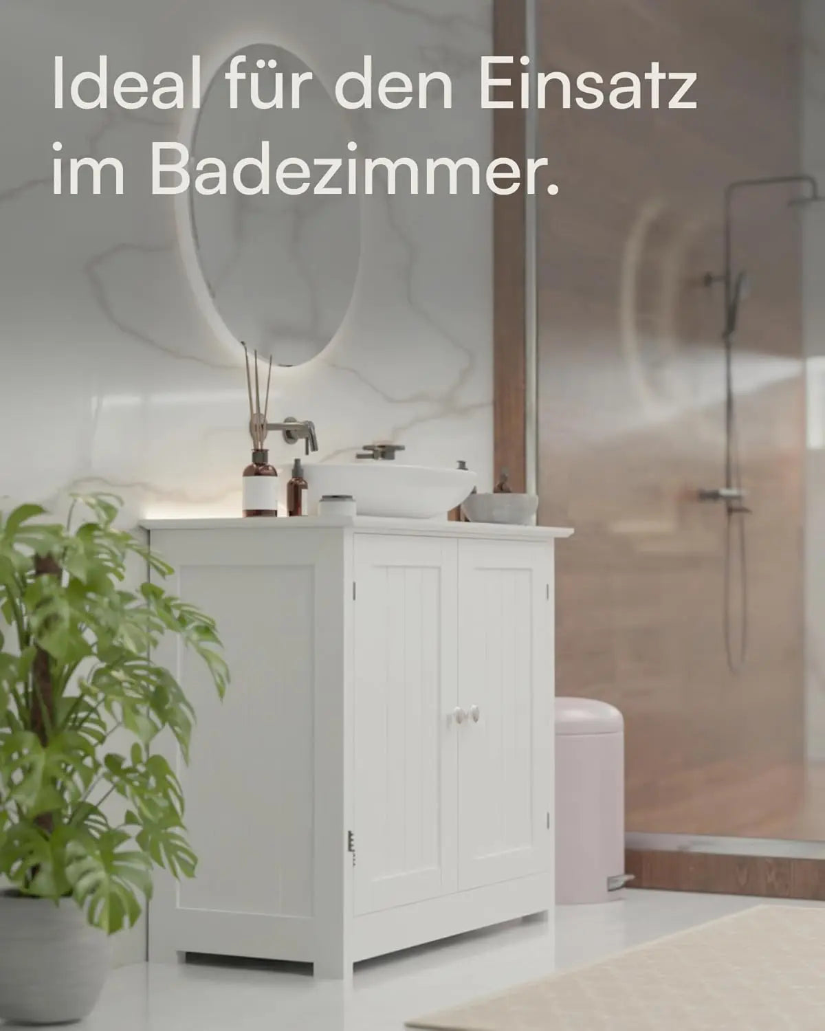 BukkitBow badkamerkast onder wastafel met 2 deuren in landelijke stijl, vrijstaand opslagmeubel van 60x30x60 cm.