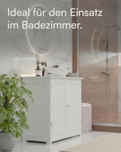 BukkitBow badkamerkast onder wastafel met 2 deuren in landelijke stijl, vrijstaand opslagmeubel van 60x30x60 cm.