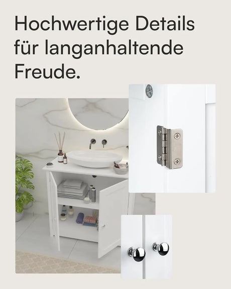 BukkitBow badkamerkast onder wastafel met 2 deuren in landelijke stijl, vrijstaand opslagmeubel van 60x30x60 cm.