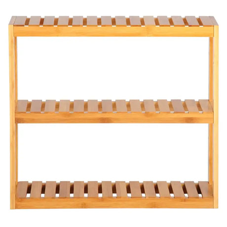 BukkitBow bamboe wandplank handdoekenrek en cosmetica plank met duurzaam materiaal, afmetingen 60x15x54cm, maximaal 15kg.