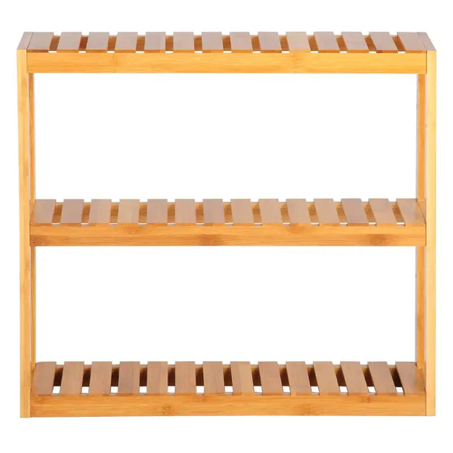 BukkitBow bamboe wandplank handdoekenrek en cosmetica plank met duurzaam materiaal, afmetingen 60x15x54cm, maximaal 15kg.