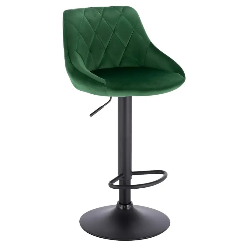 BukkitBow barkruk met chroomstalen frame, verstelbaar, draaibaar, met voetensteun en bekleed met fluweel of kunstleer.