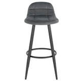 BukkitBow barkruk met fluwelen zitting, metalen frame en lage rugleuning, ergonomische voetsteun, modern design.