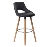 BukkitBow barkruk met linnen/stof of synthetisch leer, massief houten onderstel, ergonomisch ontwerp, zithoogte 70 cm.