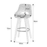 BukkitBow barkruk met linnen/stof of synthetisch leer en massief houten onderstel, ergonomisch en duurzaam, zithoogte 70cm