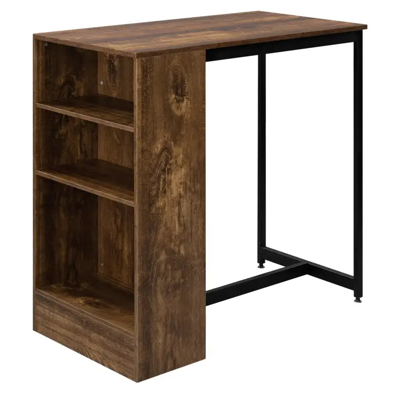 BukkitBow bartafel met houten planken, opbergruimte en glazenhouder, afmetingen 91x49x91 cm, modern design voor thuis of bar.