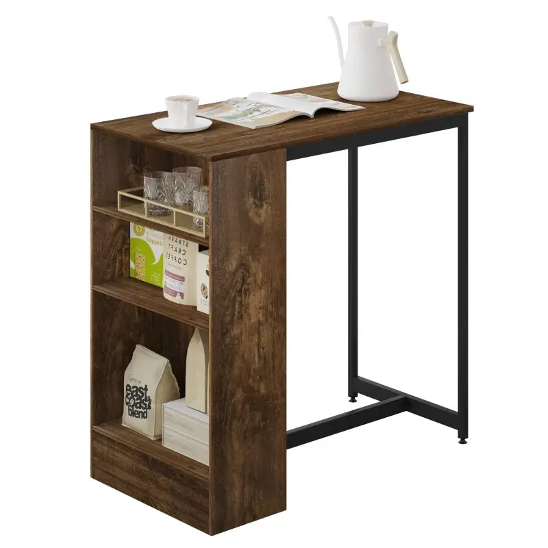 BukkitBow bartafel met houten planken, opbergruimte voor glazen en kast, afmetingen 91x49x91 cm, stijlvolle eettafel voor bar.