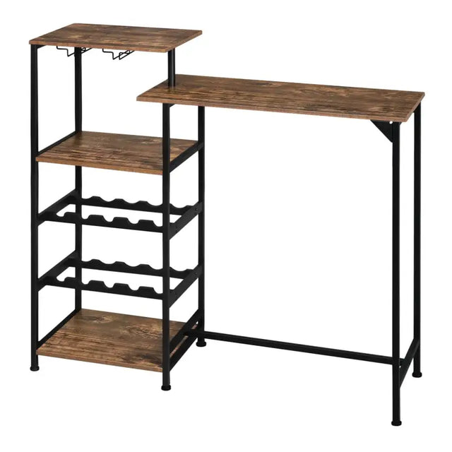 BukkitBow bartafel met houten planken, opbergruimte voor glazen en ingebouwd wijnrek, geschikt voor gezellige bar- of keukenruimte